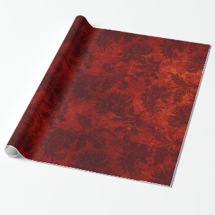Elegant red royal damask floral pattern wrapping paper