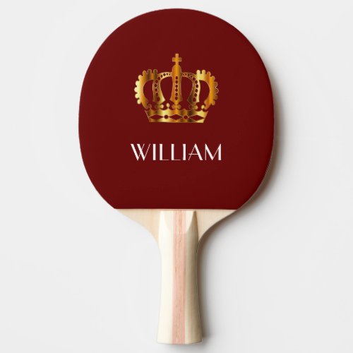 Elegant Red Royal Gold Crown Ping Pong Paddle