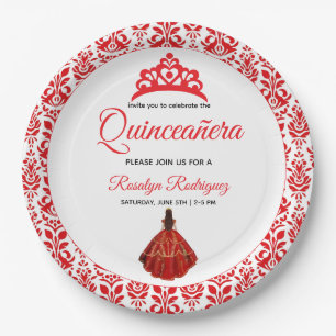 Elegant Red Royal Quinceañera Paper Plates