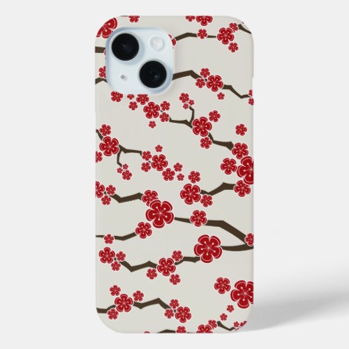 Elegant Red Sakura Cherry Blossom Flowers Modern iPhone 15 Case