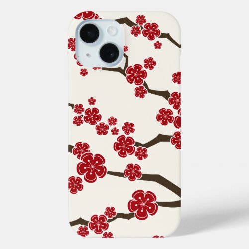 Elegant Red Sakura Cherry Blossom Flowers Modern iPhone 15 Case
