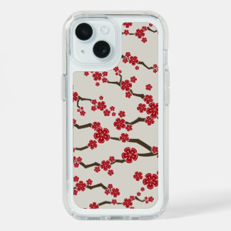 Elegant Red Sakura Cherry Blossom Flowers Modern iPhone 15 Case