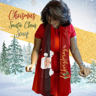 Elegant Red Santa Claus Merry Christmas Scarf