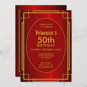 Elegant Red Satin 50th Birthday Invitation