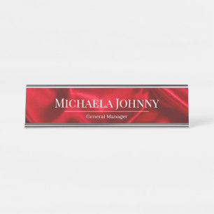Elegant Red Satin Finish Custom Wedding Planner Desk Name Plate