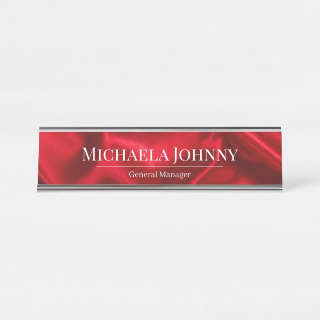 Elegant Red Satin Finish Custom Wedding Planner  Desk Name Plate (Front)