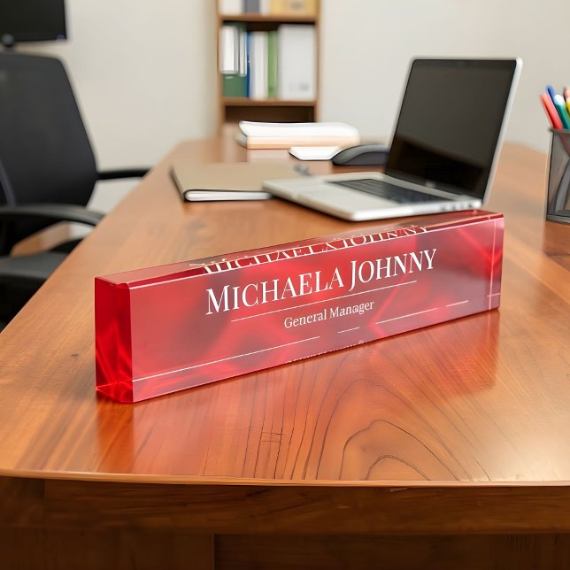 Elegant Red Satin Finish Custom Wedding Planner  Desk Name Plate (Creator Uploaded)