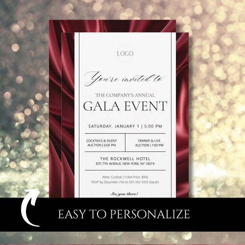 Elegant Red Satin Gala Fundraising Event Party Invitation