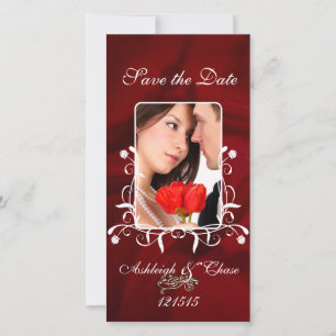 Elegant Red Satin Photo Save the Dat Date