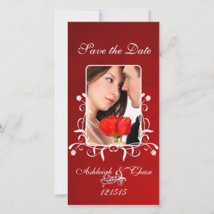 Elegant Red Satin Save the DateYour Photo Save The Date