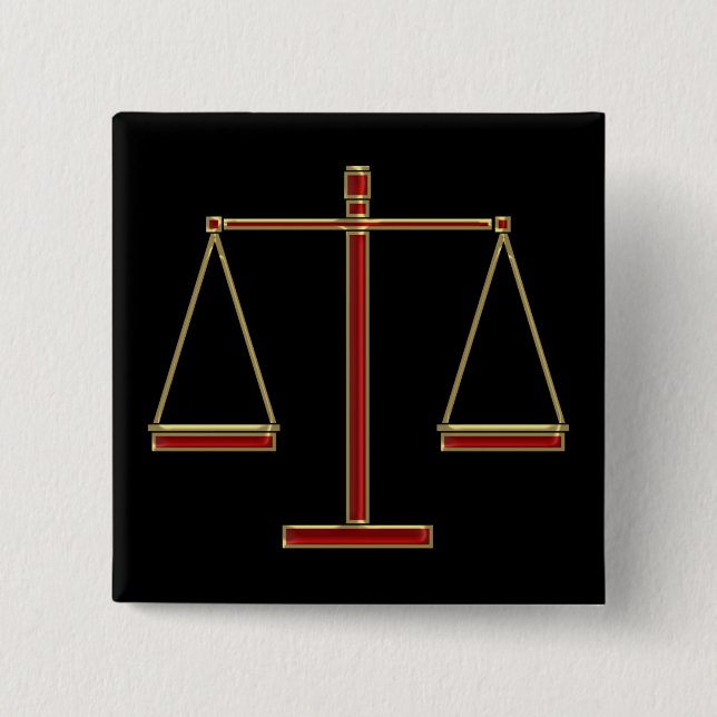 Elegant Red Scales of Justice | Law Button (Front)