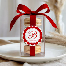 Elegant Red Scalloped Monogram Thank you