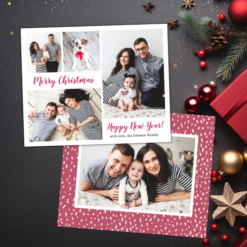 Elegant Red Script 5 Photo Christmas Holiday Cards