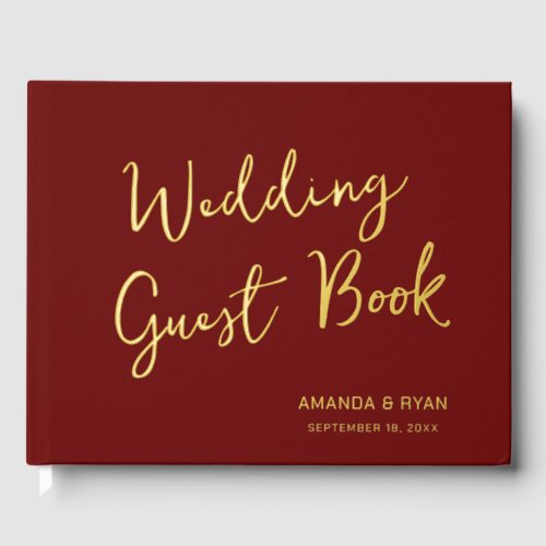 Elegant Red Script Bride Groom Wedding  Foil Guest Book