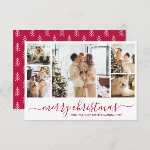 Elegant Red Script Collage Christmas Holiday Card