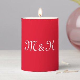 Elegant red script custom couple initials monogram pillar candle
