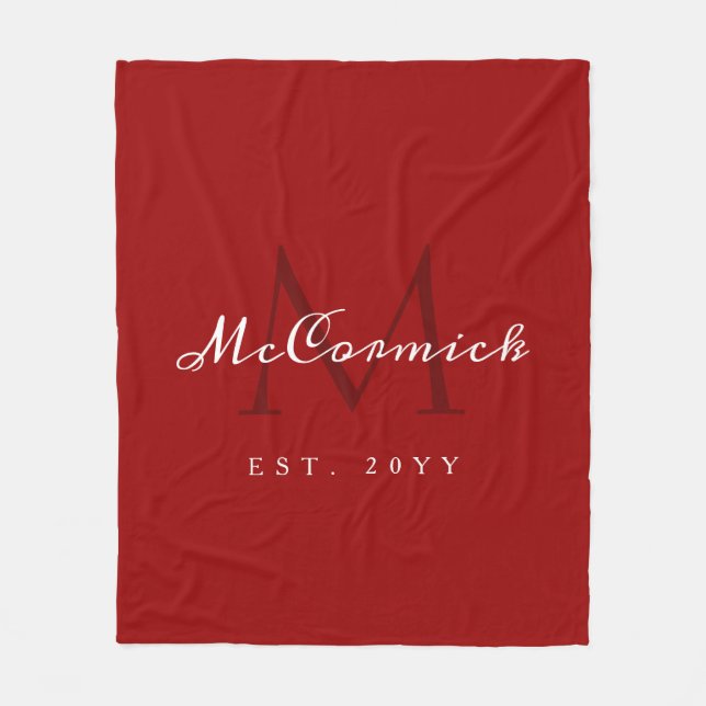 Elegant Red Script Family Christmas Personalized Fleece Blanket (Front)