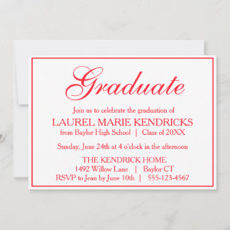 Elegant Red Script Graduation Party Invitation