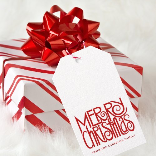 Elegant Red Script Merry Christmas Custom Gift Tags