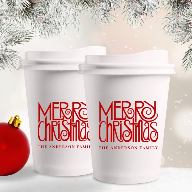 Elegant Red Script Merry Christmas Custom Paper Cups (Creator Uploaded)