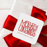 Elegant Red Script Merry Christmas Custom Square Sticker<br><div class="desc">Add a special touch to your holiday cards and gift-giving this season with our elegant red script Merry Christmas custom stickers. These festive stickers feature a beautiful red Merry Christmas in script on a clean white background. These stickers are fully customizable so you can add a personal family name or...</div>