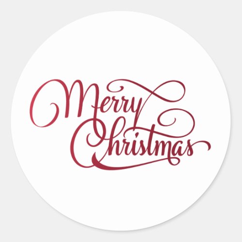Elegant Red Script Merry Christmas Holiday Classic Round Sticker