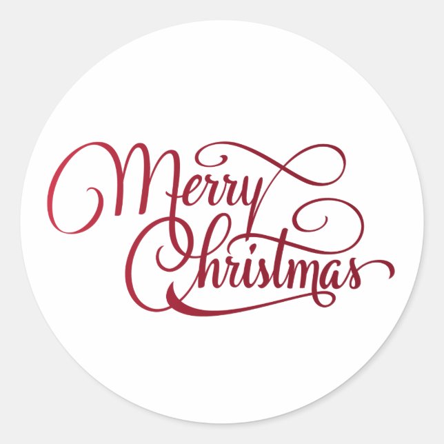 Elegant Red Script Merry Christmas Holiday Classic Round Sticker (Front)