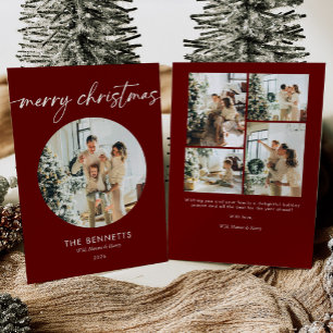 Elegant Red Script Merry Christmas Multi-Photo Holiday Card