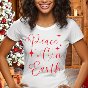 Elegant Red Script Peace On Earth Merry Christmas T-Shirt