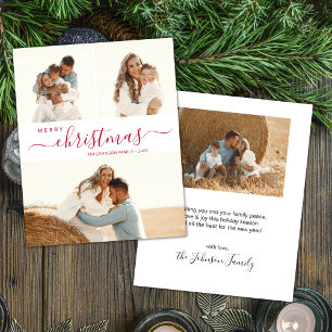 Elegant Red Script Photo Collage Christmas Flyer