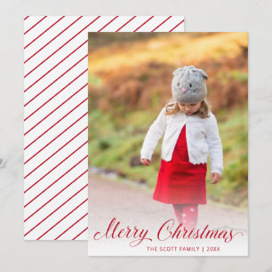 Elegant Red Script Photo Modern Christmas Holiday Card