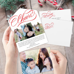 Elegant Red Script Tear Away Photo Holiday Card