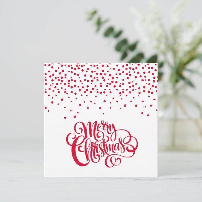 Elegant Red Script Typography & Confetti Christmas Holiday Card (Standing Front)