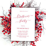 Elegant Red Script White Holiday Christmas Party Invitation<br><div class="desc">Modern Chic Calligraphy Script Minimalist Red and White Christmas Party Invitations is perfect for a simple Christmas event. Features an elegant „Christmas Party” text in a beautiful hand lettered swirly swash-tail font script in red on white background. Easy to personalize with your name and party details.</div>