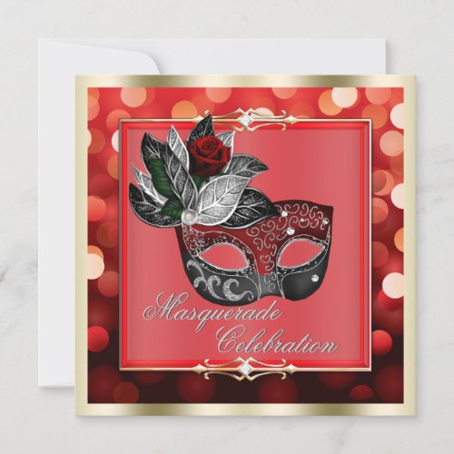 Elegant Red Shimmering Lights Bokeh Masquerade Invitation