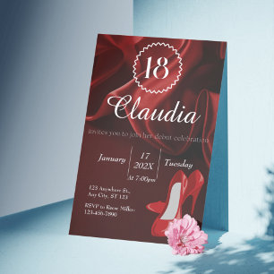 Elegant Red Silk & Royal Blue 18th Birthday   Invitation
