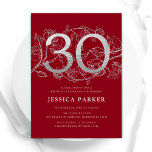 Elegant Red Silver 30th Birthday Invitation<br><div class="desc">Elegant red silver 30th birthday party invitation. Customizable modern feminine design featuring roses botanical accents and faux glitter silver. Simple floral invite card perfect for a stylish female bday celebration. Personalize with your own details. Printed Zazzle invitations or instant download digital printable template.</div>