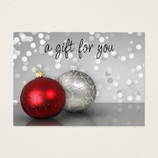Elegant Red Silver Christmas Baubles Gift Card