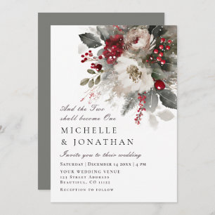 Elegant Red Silver Christmas Christian Wedding Invitation