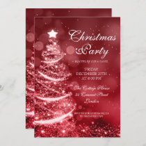 Elegant Red & Silver Christmas Party Sparkle Invitation