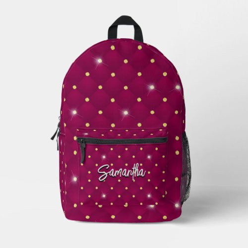 Elegant red silver faux glitter drips monogrammed printed backpack