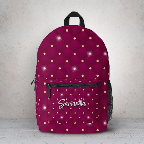 Elegant red silver faux glitter drips monogrammed printed backpack