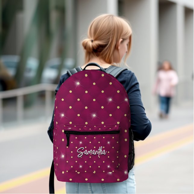 Elegant red silver faux glitter drips monogrammed printed backpack (Creator Uploaded)