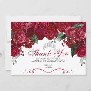 Elegant Red & Silver Floral Quinceanera Thank You Card