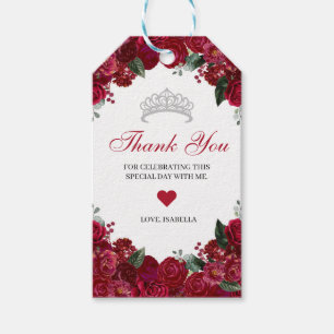 Elegant Red & Silver Floral Thank You Favor Tag