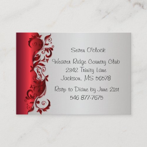 Elegant Red  Silver Florid Wedding Design Enclosure Card