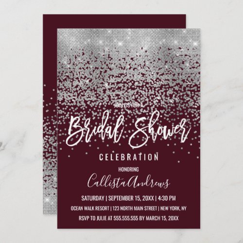 Elegant Red Silver Glitter Confetti Bridal Shower Invitation