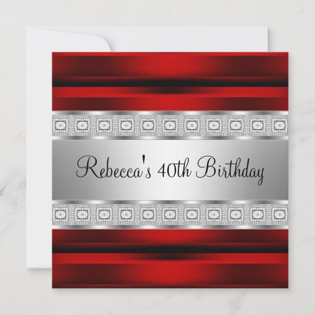 Elegant Red Silver Jewel 40th Birthday Invitation (Front)