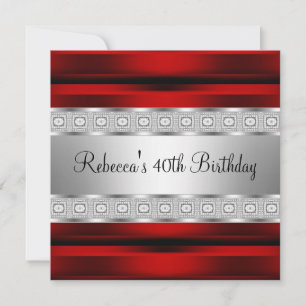 Elegant Red Silver Jewel 40th Birthday Invitation