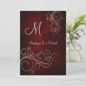 Elegant Red Silver Monogram Wedding Invitation (Standing Front)